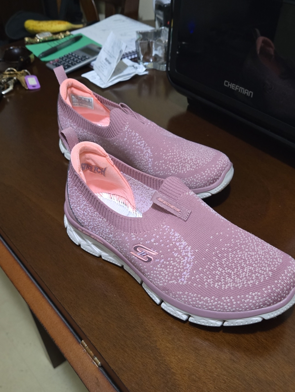 Skechers Pink Knit Slip-On Walking Sneakers